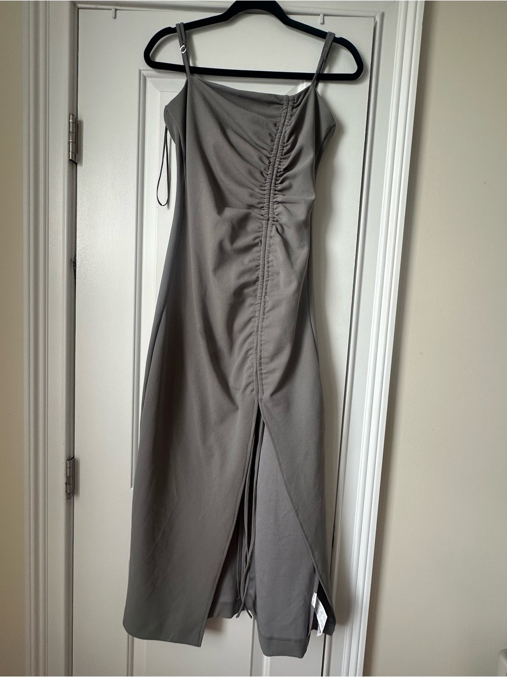 Zara Gray Ruched Midi Slip Dress